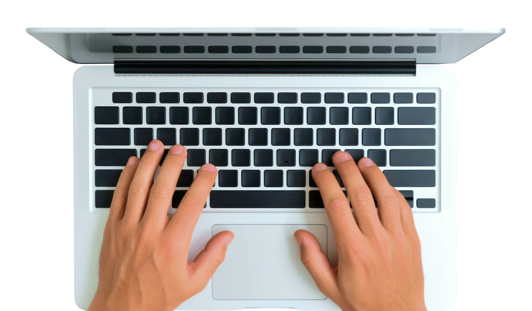 Mãos digitando em um notebook